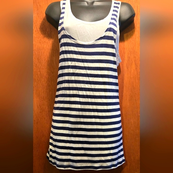 NM Clothing Co. Tops - NM Clothing Co. Striped Blue & White layered long Tank Top szL